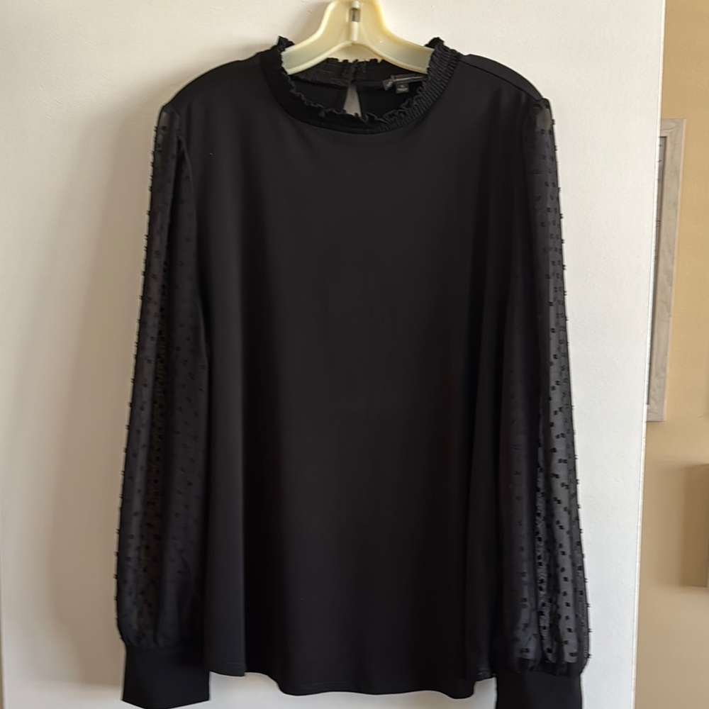 Adrianna Papell Black Boxy Long Sleeve Blouse